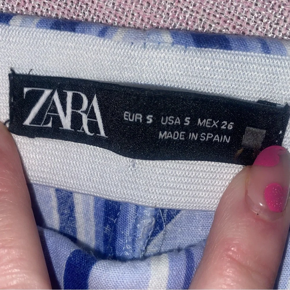 Zara Blue & White Psychedelics Swirl Flare Linen Pants, sz Small